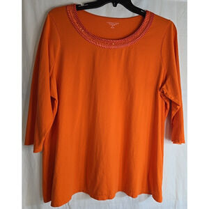 Coldwater Creek Sequin Neck Blouse Orange Plus 1X Casual